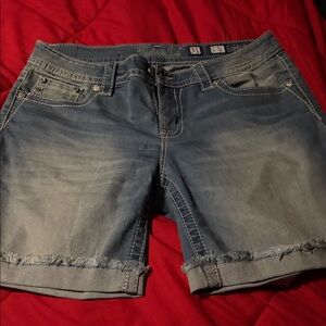 Miss Me Blue Jean Shorts with Frayed Hem